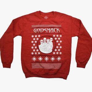 Godsmack Caricature Holiday Mens Christmas Ugly Red Sweatshirt New Small